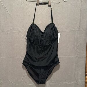Swimsuits For All Women's Plus Size Fringe Bandeau One Piece Swimsuit Size 12